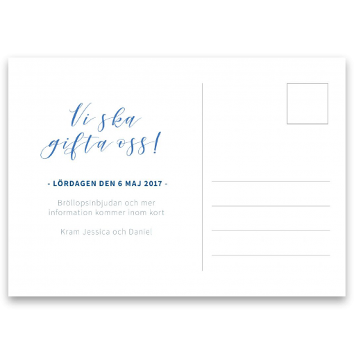 save the date akvarell blå vykort baksida
